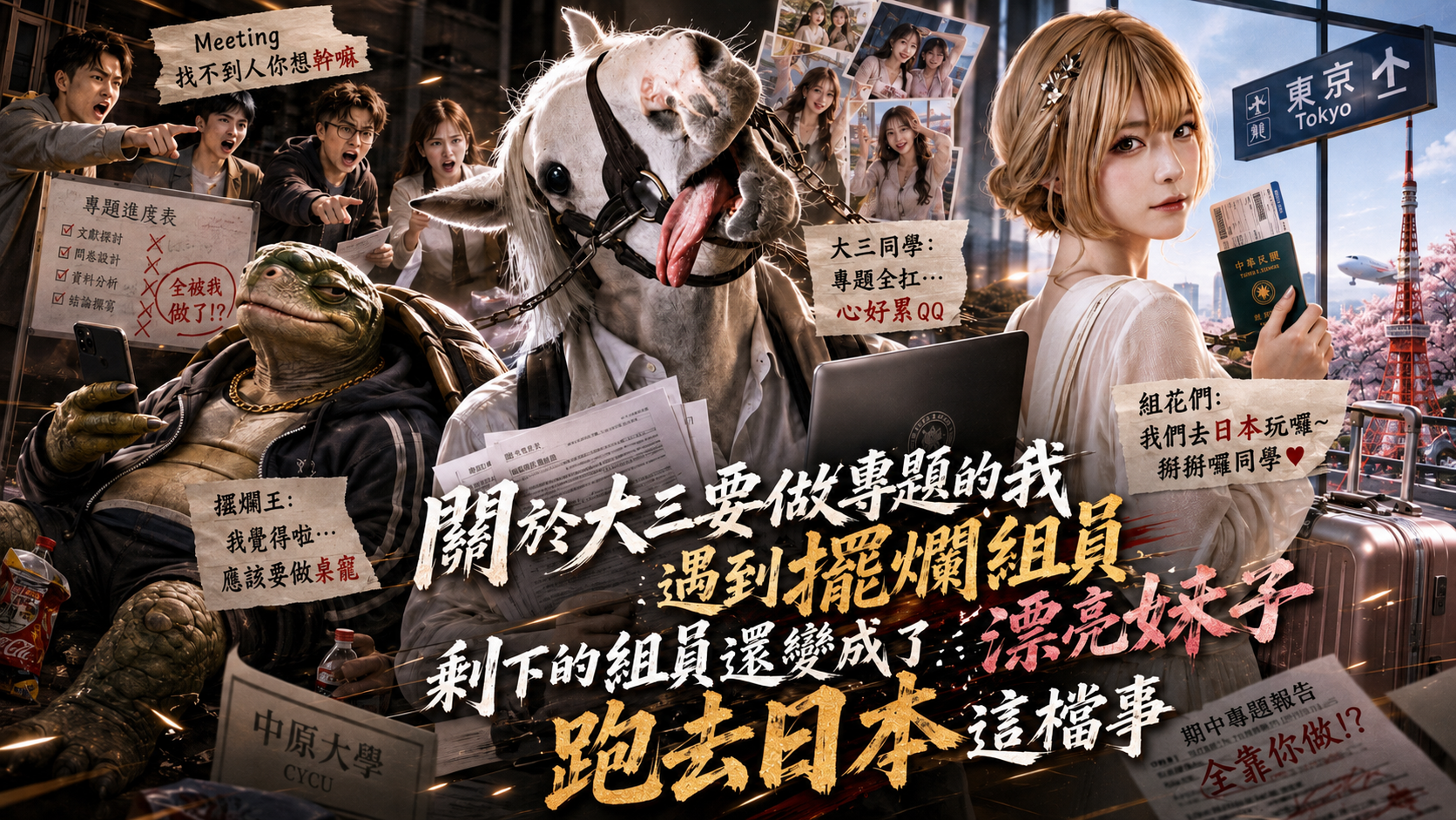 大學生專題擺爛組員短劇影片封面